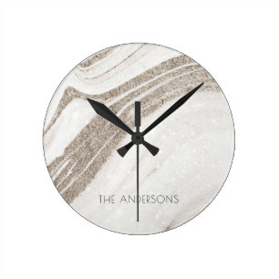 Relógio Redondo Agato de mármore Dourado Elegante Abstrato pálido