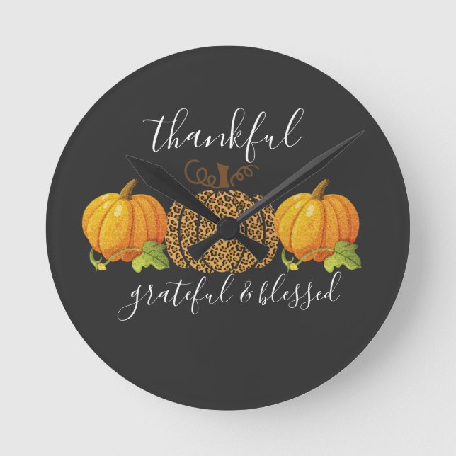 Relógio Redondo Agradeço a abençoada e abençoada Pumpkin de Ação d (Frente)