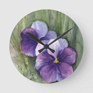 Relógio Redondo Aguarela roxa da viola dos Pansies