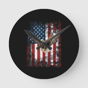 Relógio Redondo Águia Patriótica 4 de Julho Bandeira Americana EUA