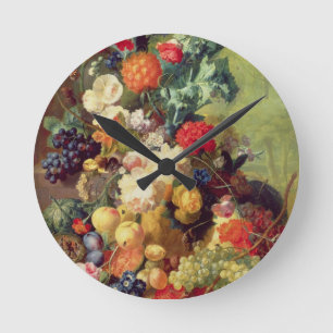 Relógio Redondo Ainda vida com flores e fruta