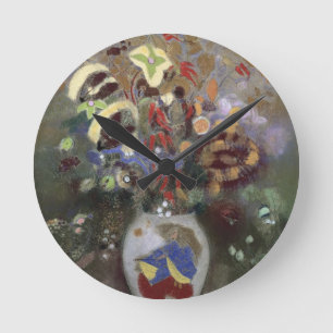 Relógio Redondo Ainda vida de um vaso das flores (pastel no papel)