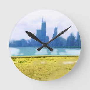 Relógio Redondo Air Brushing Chicago Skyline