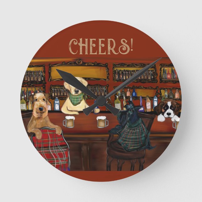 RELÓGIO REDONDO AIREDALE TERRIER  & AMIGOS       (Frente)