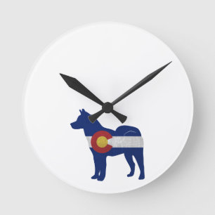 Relógio Redondo Akita Dog Breed Silhouette Colorado Flag