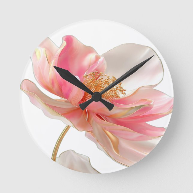 Relógio Redondo Almofada de Acen­to com Flor Rosa Blush Chic Moder (Frente)