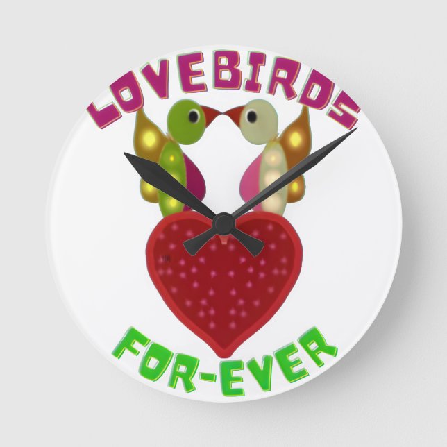 Relógio Redondo Almofada de Decoração com Coração e Pássaros Radia (Frente)