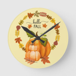 Relógio Redondo Alô Fall Autumn Deixa Pumpkins Wall Clock