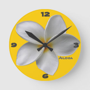 Relógio Redondo Aloha Plumeria Wall Clock