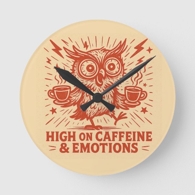 Relógio Redondo Alto em Cafeína & Emoções (Frente)