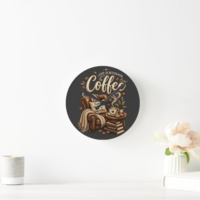 Relógio Redondo Amante de Café – A Vida é Melhor Com Café (Lar)