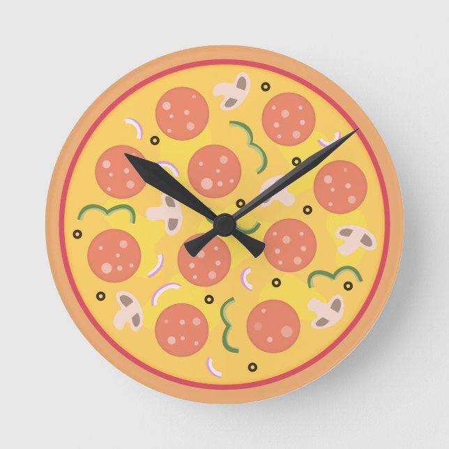 Relógio Redondo Amantes de Pizza de Pepperoni Colorida (Frente)