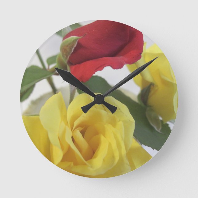 Relógio Redondo Amarelo e Rosas vermelhas (Frente)