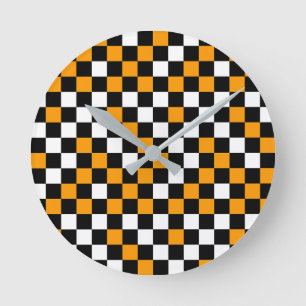 Relógio Redondo Amarelo Preto e Branco Xadrez