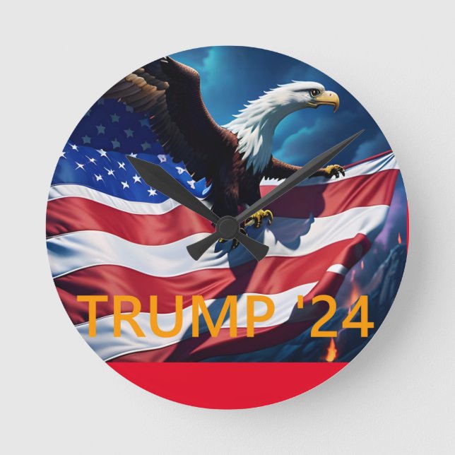 Relógio Redondo American Flag American American Eagle TRUMP 2024 (Frente)