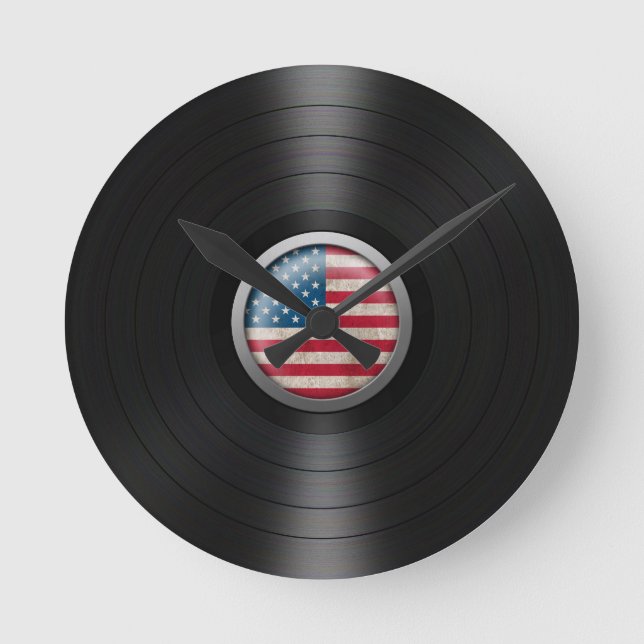 Relógio Redondo American Flag Vinyl Record Graphic (Frente)