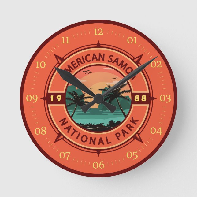 Relógio Redondo American Samoa National Park Retro Compass Emblem (Frente)