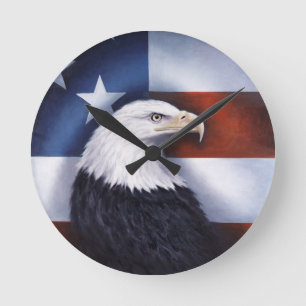 Relógio Redondo Americano Eagle e bandeira