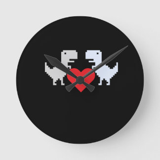 Relógio Redondo Amor de Dinossauro Pixelado – Presente de Chaveiro