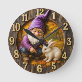 Relógio Redondo Anão mágico & coelho em bosque outonal