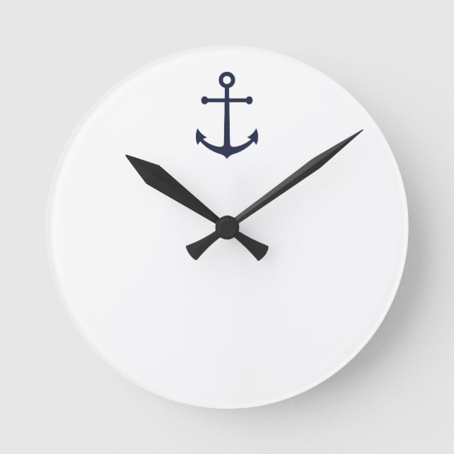 Relógio Redondo Âncora Azul Marinho Náutico (Frente)