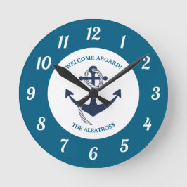 Relógio Redondo Âncora de Barco de Padrão Náutico Personalizada