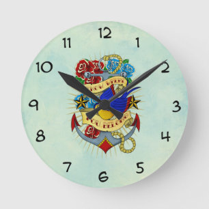 Relógio Redondo Âncora, Engula e Rosas