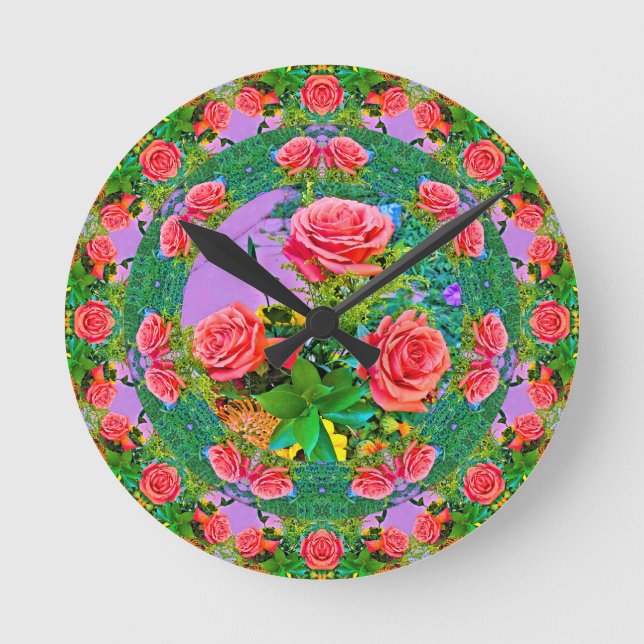 Relógio Redondo Anéis Rosa Rosa Rosa Rosa Rosa Rosa (Frente)