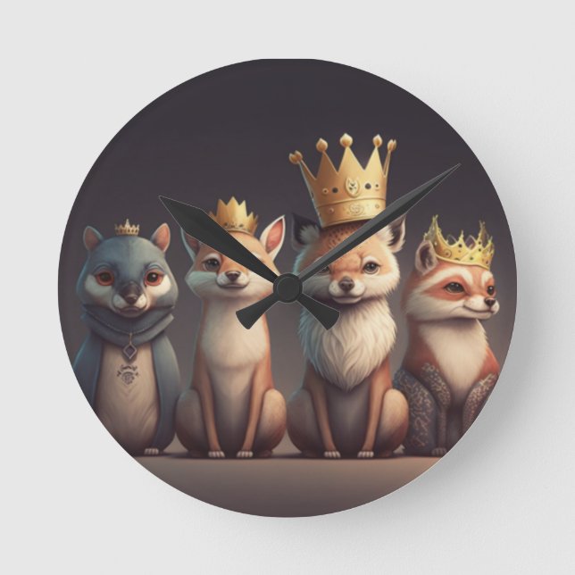 Relógio Redondo Animais selvagens vestindo coroas (Frente)
