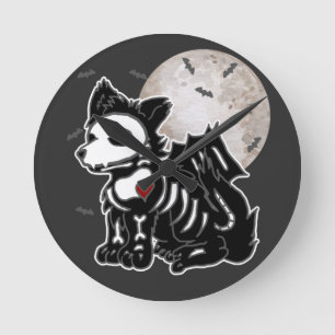 Relógio Redondo Anime Lobo Emo Gótico Marginal Esqueleto Dia das B