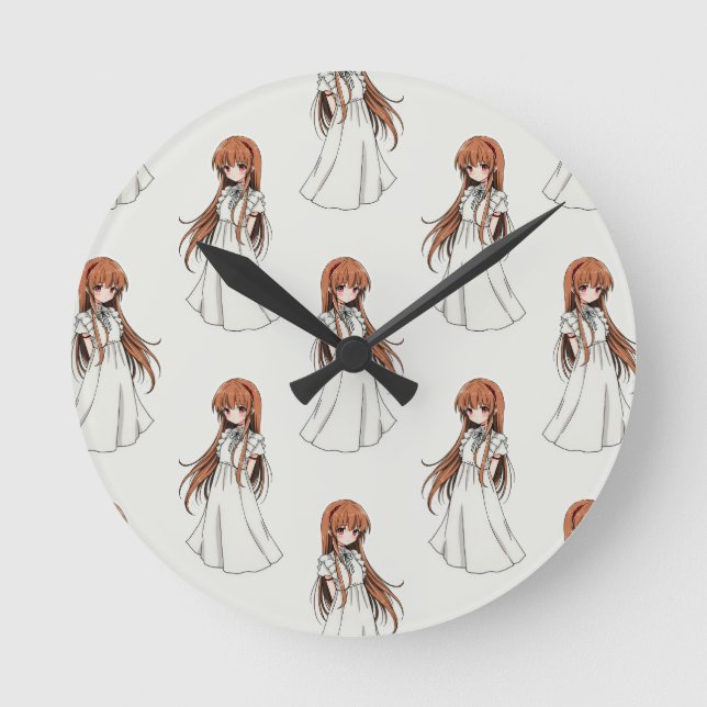 Relógio Redondo Anime Weeb Girl Manga Pattern Design (Frente)