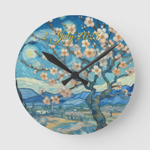 Relógio Redondo aniversário de 21 anos Almond floresce creme azul