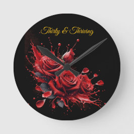 Relógio Redondo Aniversário de 30 anos Elegante - Rosas em Bloom