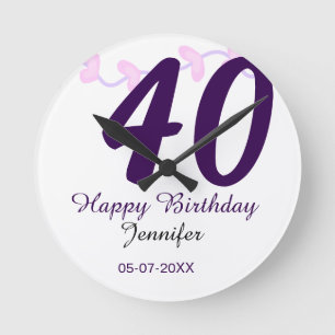 Relógio Redondo aniversário de 40 anos adicionar nome data ano flo