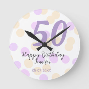 Relógio Redondo aniversário de 50 anos adicionar nome data roxo la
