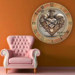 Relógio Redondo Aniversário de Coração Steampunk Vintage<br><div class="desc">Relógio de parede com um coração steampunk com números de relógio romanos vintage em um estilo clássico dourado. Bonito para um aniversário de casamento ou uma aposentadoria.</div>