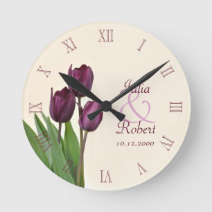 Relógio Redondo Aniversário roxo das tulipas