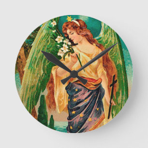 Relógio Redondo Anjo segurando um galho floral