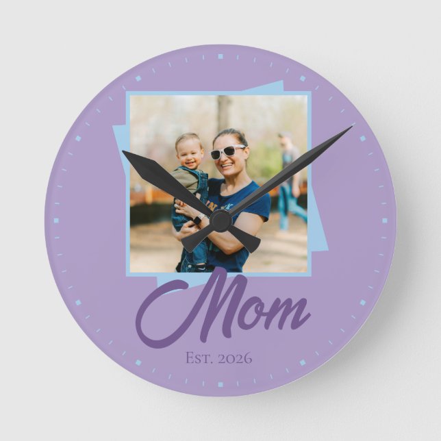 Relógio Redondo Ano de Fundação da Mamãe com Foto Personalizada (Frente)