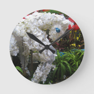 Relógio Redondo Ano do Topiary chinês da flor do 春節馬 do cav
