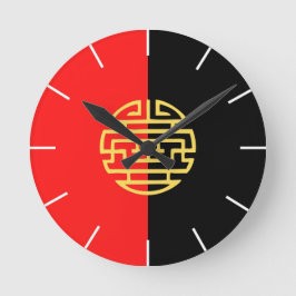 Relógio Redondo Anoranês asiático tradicional vermelho-amarelo-pre