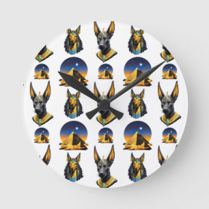 Relógio Redondo Antiga Pirâmide do Egito, Anubis - Design