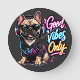 Relógio Redondo Apenas Boas Vibrações Design de Bulldog Francês