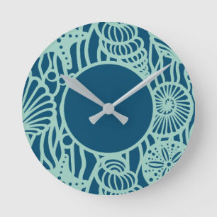 Relógio Redondo Aqua Seashell Pattern