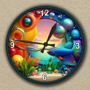 Relógio Redondo Aquário Tropical Vibrante Personalizável