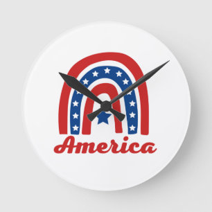 Relógio Redondo Arco-Íris Americano 4 De Julho