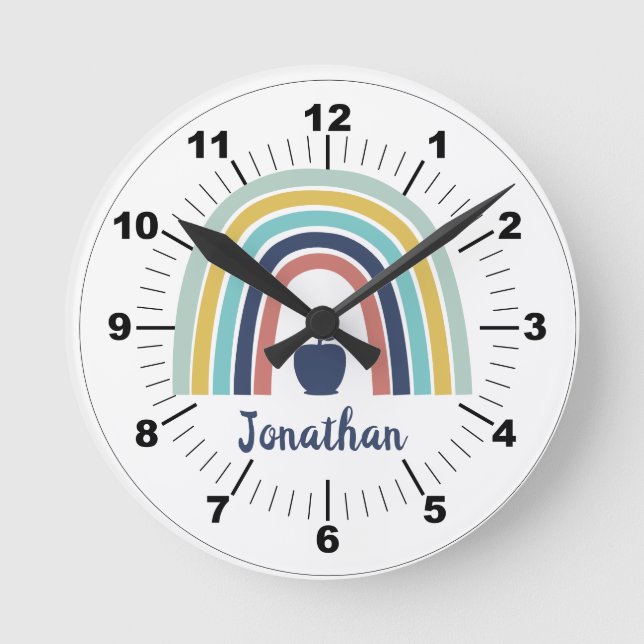 Relógio Redondo Arco-íris de fruta de maçã com eco moderno (Frente)