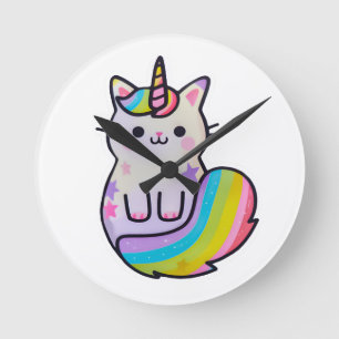 Relógio Redondo Arco-íris de unicórnio de gato bonito