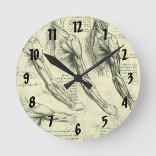 Relógio Redondo Arm e Anatomia do Ombro por Leonardo da Vinci