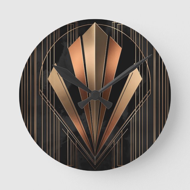 Relógio Redondo Art Deco Metallic Geometric Elegance (Frente)